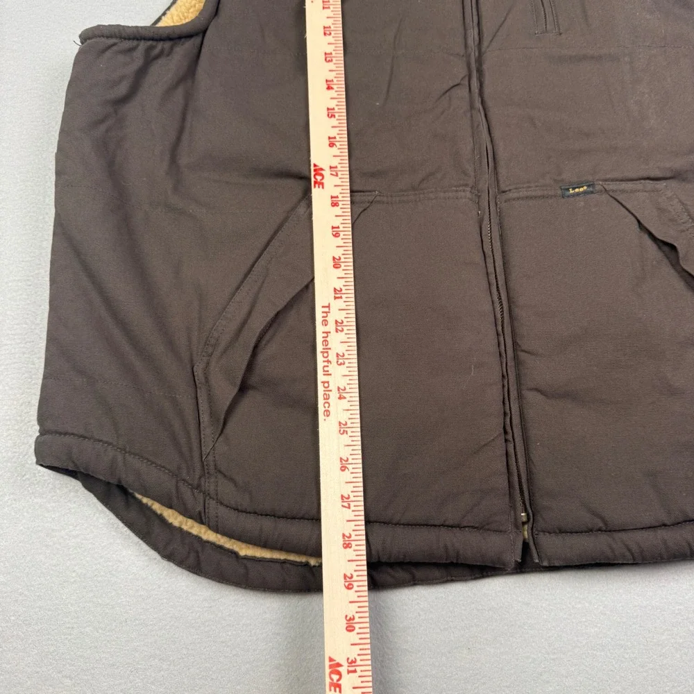 Lee Premium Select Mens XL Brown Canvas Sherpa Lined Workwear Puffer Vest Zip Up - Picture 6 of 8